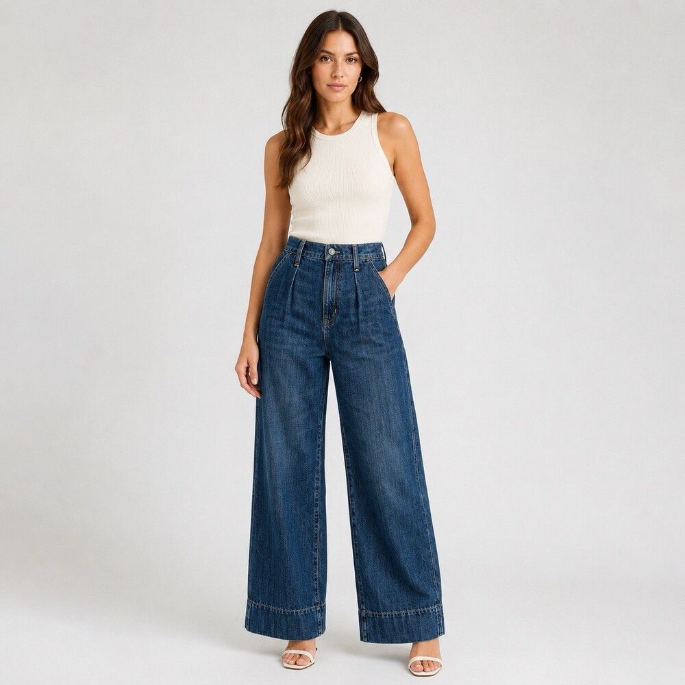 GAP High Rise Wide Leg Culottes Trouser Pants Women 6/28R Dark Wash Denim Jeans